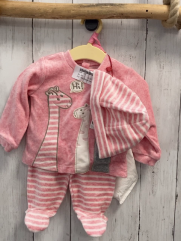 4tlg Boboli neu Pullover + Hose + Mütze + Beutel Gr. 62  himbeere Giraffen + himbeere weiß gestreift 