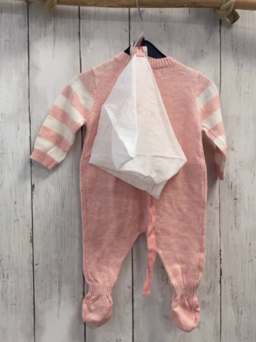 3tlg Boboli neu Strickoverall + Mütze + Beutel Gr. 56  rosa weiß Streifen + Stern 