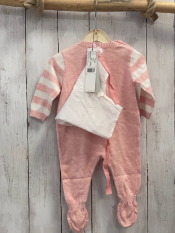 3tlg Boboli neu Strickoverall + Mütze + Beutel Gr. 62  rosa weiß Streifen + Stern 