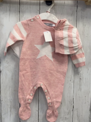 3tlg Boboli neu Strickoverall + Mütze + Beutel Gr. 56  rosa weiß Streifen + Stern 