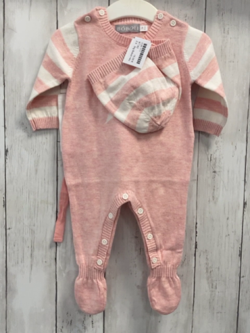 3tlg Boboli neu Strickoverall + Mütze + Beutel Gr. 62  rosa weiß Streifen + Stern 