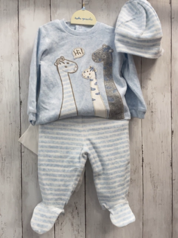 4tlg Boboli neu Pullover + Hose + Mütze + Beutel Gr. 68  hellblau Giraffen + hellblau weiße Streifen