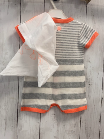 2tlg Boboli neu Playsuit + Beutel Gr. 62  grau weiß gestreift orange Bund Strick