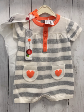 2tlg Boboli neu Playsuit + Beutel Gr. 62  grau weiß gestreift orange Bund & Herzen Strick