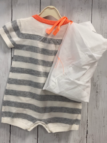 2tlg Boboli neu Playsuit + Beutel Gr. 62  grau weiß gestreift orange Bund & Herzen Strick