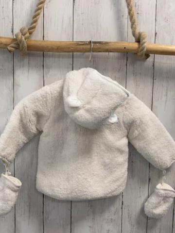 2tlg Boboli neu Plüschjacke + Handschuhe Gr. 74  weiß Kapuze mit Ohren