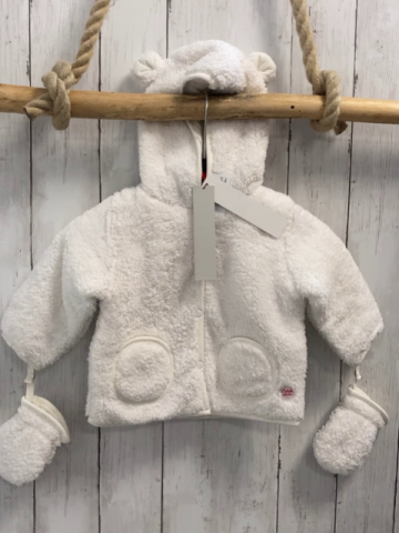 2tlg Boboli neu Plüschjacke + Handschuhe Gr. 68  weiß Kapuze mit Ohren