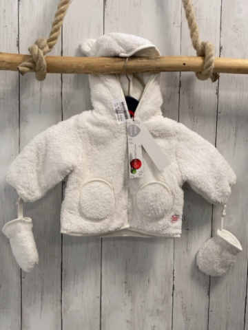 2tlg Boboli neu Plüschjacke + Handschuhe Gr. 56  weiß Kapuze mit Ohren