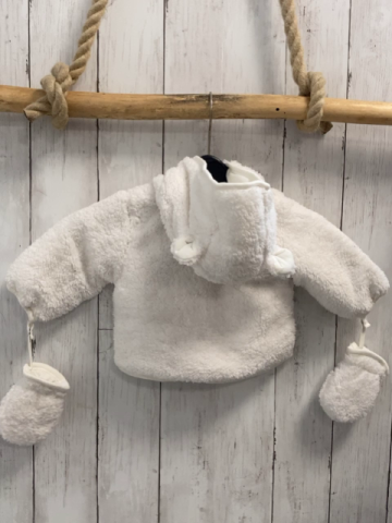 2tlg Boboli neu Plüschjacke + Handschuhe Gr. 56  weiß Kapuze mit Ohren