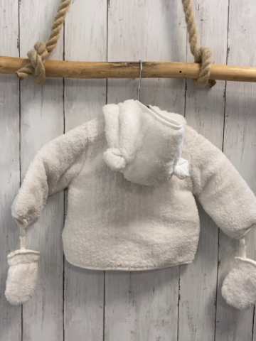 2tlg Boboli neu Plüschjacke + Handschuhe Gr. 68  weiß Kapuze mit Ohren