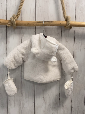 2tlg Boboli neu Plüschjacke + Handschuhe Gr. 56  weiß Kapuze mit Ohren