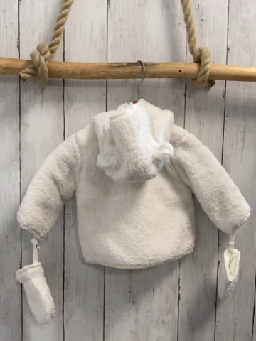 2tlg Boboli neu Plüschjacke + Handschuhe Gr. 62  weiß Kapuze mit Ohren