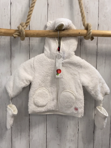 2tlg Boboli neu Plüschjacke + Handschuhe Gr. 62  weiß Kapuze mit Ohren