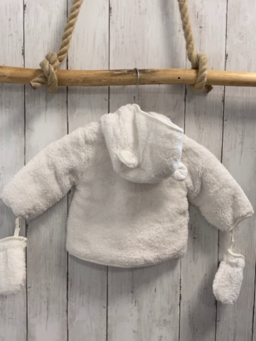 2tlg Boboli neu Plüschjacke + Handschuhe Gr. 62  weiß Kapuze mit Ohren