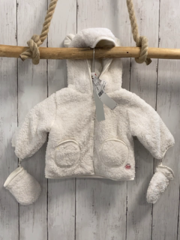 2tlg Boboli neu Plüschjacke + Handschuhe Gr. 62  weiß Kapuze mit Ohren