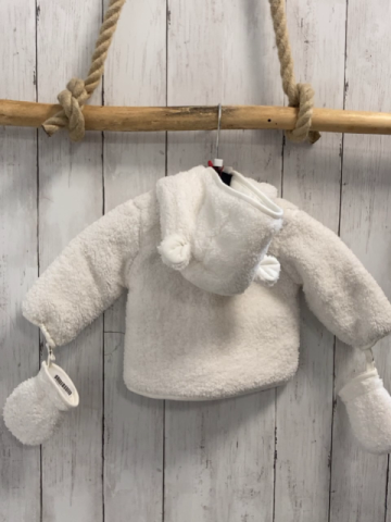 2tlg Boboli neu Plüschjacke + Handschuhe Gr. 62  weiß Kapuze mit Ohren