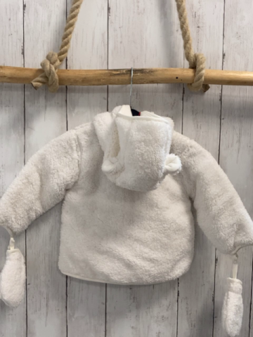 2tlg Boboli neu Plüschjacke + Handschuhe Gr. 74  weiß Kapuze mit Ohren