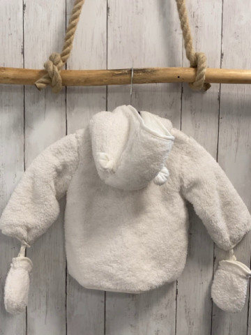 2tlg Boboli neu Plüschjacke + Handschuhe Gr. 74  weiß Kapuze mit Ohren