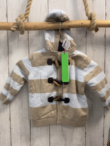 Boboli neu Strickjacke Gr. 68  hellblau beige Streifen Strick Kapuze Knebelknöpfe