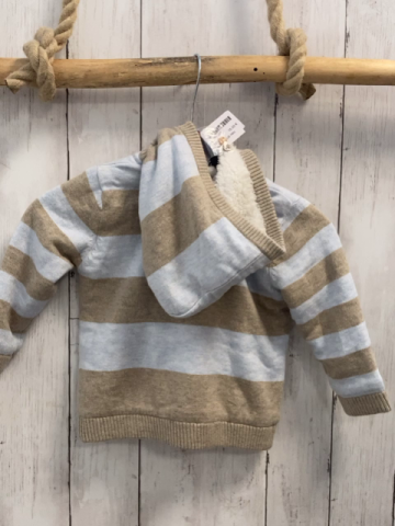 Boboli neu Strickjacke Gr. 74  hellblau beige Streifen Strick Kapuze Knebelknöpfe