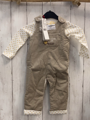 2tlg Boboli neu Langarmshirt + Latzhose Gr. 74  weiß gelbe Sterne + beige Kord gefüttert gestickte Schrift + Stern