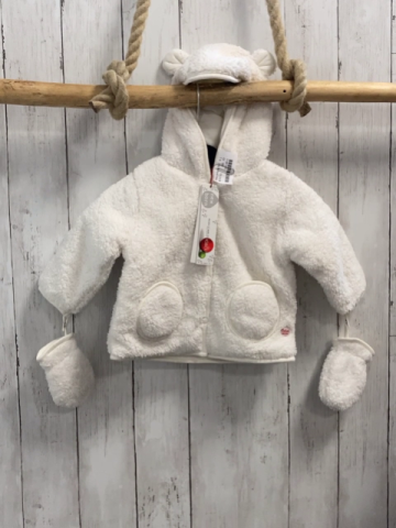 2tlg Boboli neu Plüschjacke + Handschuhe Gr. 68  weiß Kapuze mit Ohren