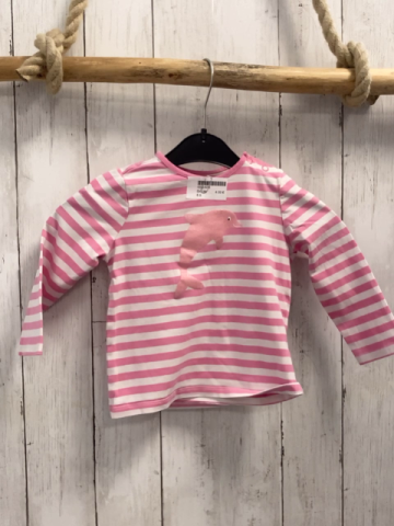   Langarmshirt  Gr. 86  rosa weiße Streifen glänzender Delfin 