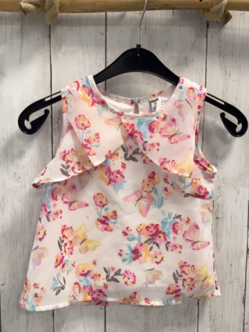 Dopodopo Sommerbluse  Gr. 98  weiß bunte Blumen Schmettelringe 