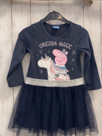 Peppa Pig  Kleid  Gr. 98  graues Oberteil Peppa Pig silber Glitzergürtelband Rock mit Tüllüberrock