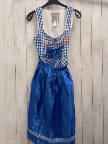 2tlg  Trachtenkleid + Schürze  Gr. 34  blau weiß kariert + blau mit Borte mit Edelweiß 