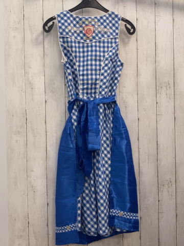 2tlg  Trachtenkleid + Schürze  Gr. 34  blau weiß kariert + blau mit Borte mit Edelweiß 
