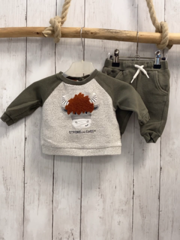 2tlg Pullover + Jogginghose Gr. 62  grau oliv Ärmel Kuh + oliv 