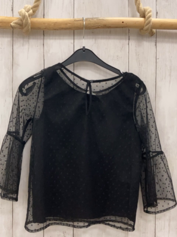 H&M  Bluse  Gr. 140  schwarz mit Netzüberbluse mit Punkten 