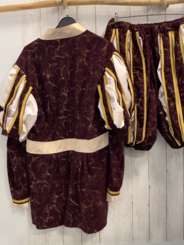 2tlg  Karnevalkostüm Gr. XL  weinrot Samt goldener Glitzerblumen + beige goldene Strickerei