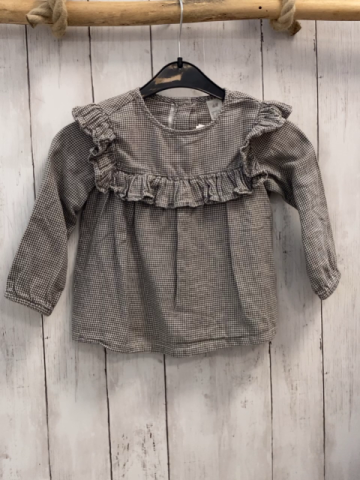 H&M  Bluse  Gr. 92  grau hellgrau gemustert Rüschen 