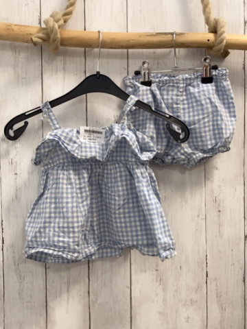 2tlg H&M  Sommerbluse + Shorts  Gr. 80  hellblau weiß kariert Rüschen 