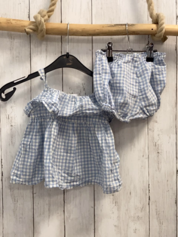 2tlg H&M  Sommerbluse + Shorts  Gr. 80  hellblau weiß kariert Rüschen 