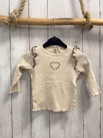 H&M  Langarmshirt  Gr. 74  beige Rippen Rüschen mit schwarzen Nähten 