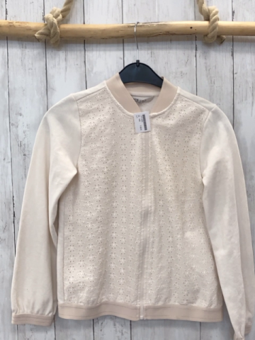   Sweatjacke   Gr. 140  creme lochstickerei beige Bund 