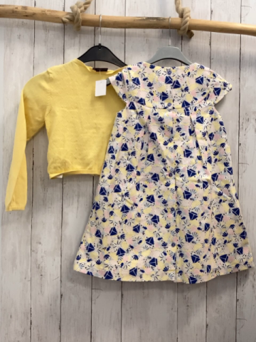 2tlg Sergent Major  Kleid + Strickjacke  Gr. 122  weiß blaue Segelboote rosa gelbe Fische + Zitron blaue Punkte + gelb 