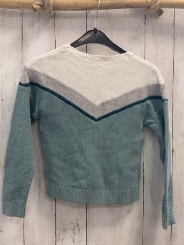 Okaidi  Pullover  Gr. 128  weiß grau grün mint V-Streifen Strick Struktur 