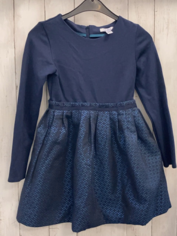 Okaidi  Kleid  Gr. 128  dunkelblaues Oberteil Rock mit blau dunkelblauen Quadarten mit Glitzer 
