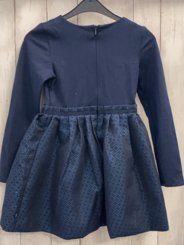 Okaidi  Kleid  Gr. 128  dunkelblaues Oberteil Rock mit blau dunkelblauen Quadarten mit Glitzer 