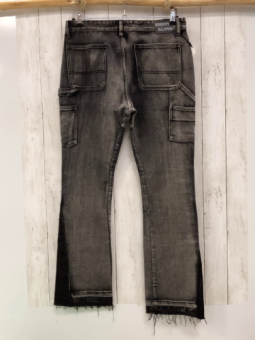 neu 2DRIPPYLAB Hose  Gr. 36  grau Jeans schwarze Aufnäher auf der Vorderseite 