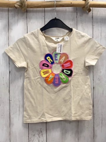 H&M  T-Shirt  Gr. 128  beige bunte Blütenblätter mit Schrift 