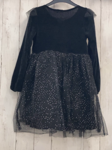 H&M  Kleid Gr. 122  schwarz Strickoberteil Tüllrüschen an den Schultern Tüllrüschenrock mit silber Glitzerpunkten 