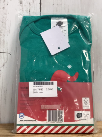 neu  Body  Gr. 74/80  grün lang mit Weihnachtswichtel 