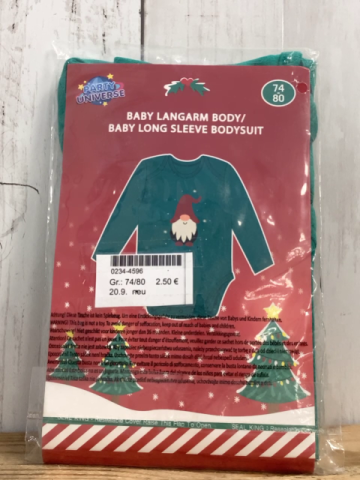 neu  Body  Gr. 74/80  grün lang mit Weihnachtswichtel 