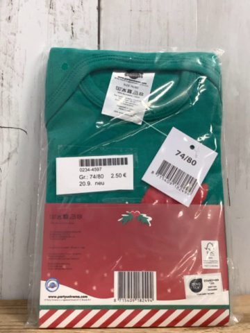 neu  Body  Gr. 74/80  grün lang mit Weihnachtswichtel 