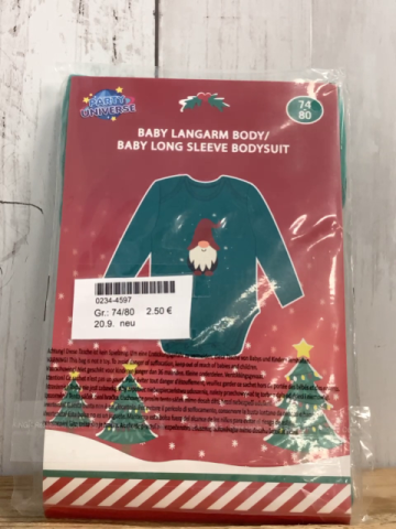 neu  Body  Gr. 74/80  grün lang mit Weihnachtswichtel 